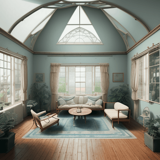 AI generated: High resolution photography interior design, dreamy sunken living room conversation pit, wooden floo...
