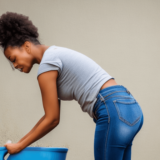 AI generated: A woman wearing jeans peeing herself