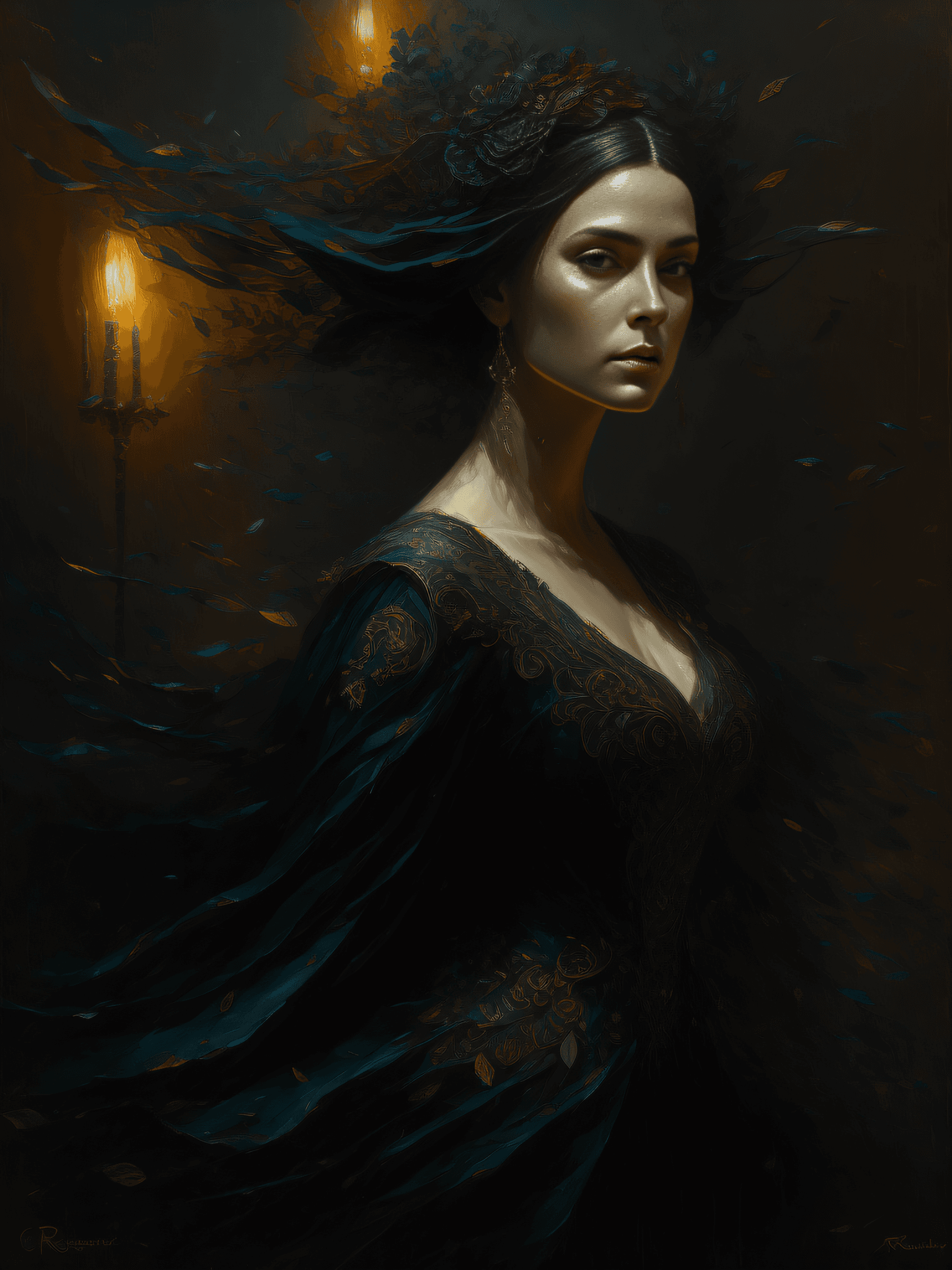 AI generated: woman, dark art, surrealism, dramatic, greg rutkowski, stunning, highly detailed, 8k, ornate, intric...