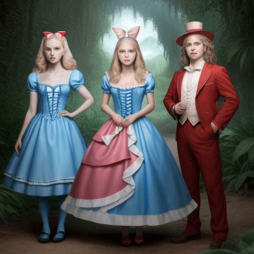 AI generated: Animal Kingdom TV show cast dressed as Alice in Wonderland characters
