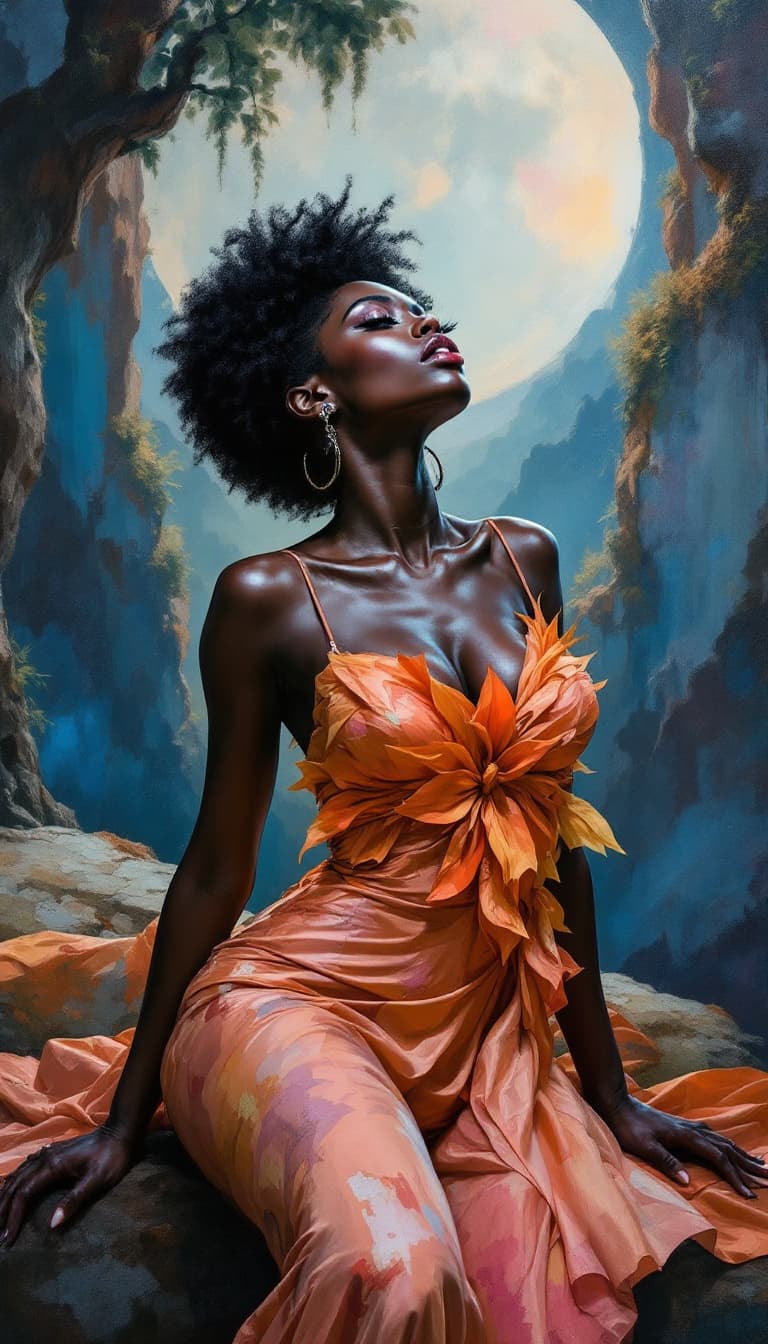 AI generated: Hyper detailed Full body portrait of passionate black  woman t in hyper provocate dress, flirts::5 R...