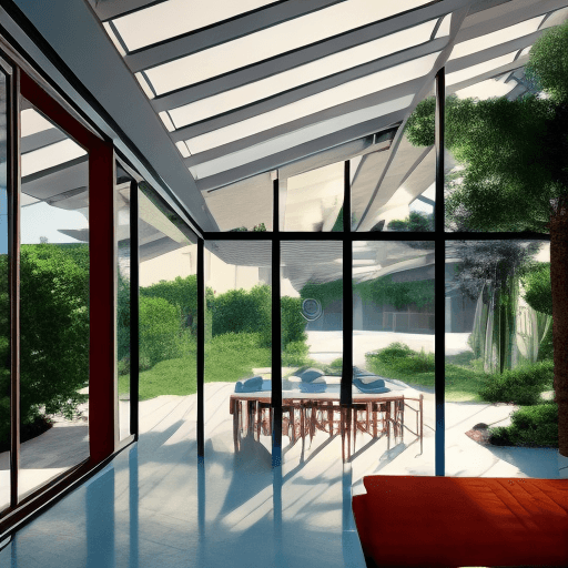 AI generated: Hyper realistic eye level exterior photo of a mid century modern style house overlooking the ocean, ...