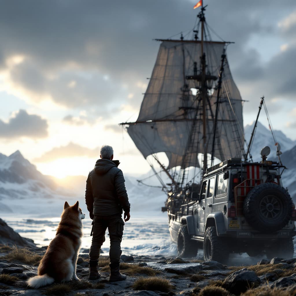 AI generated: Photo of a ultra realistic sailing ship, dramatic light, pale sunrise, cinematic lighting, battered,...