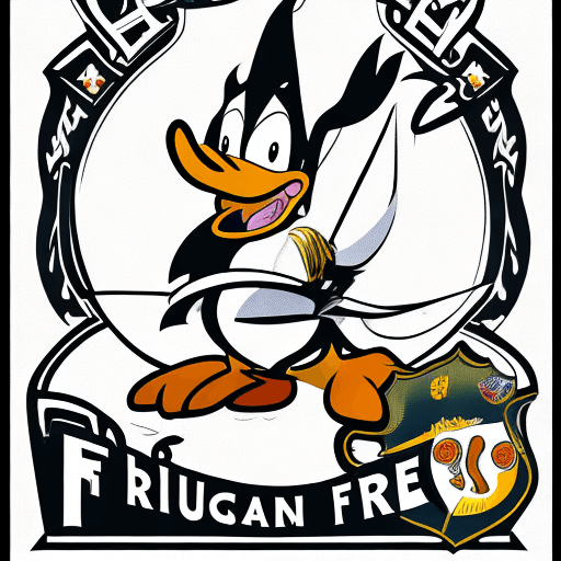AI generated: Fire dept logo, Daffy duck fighting a fire