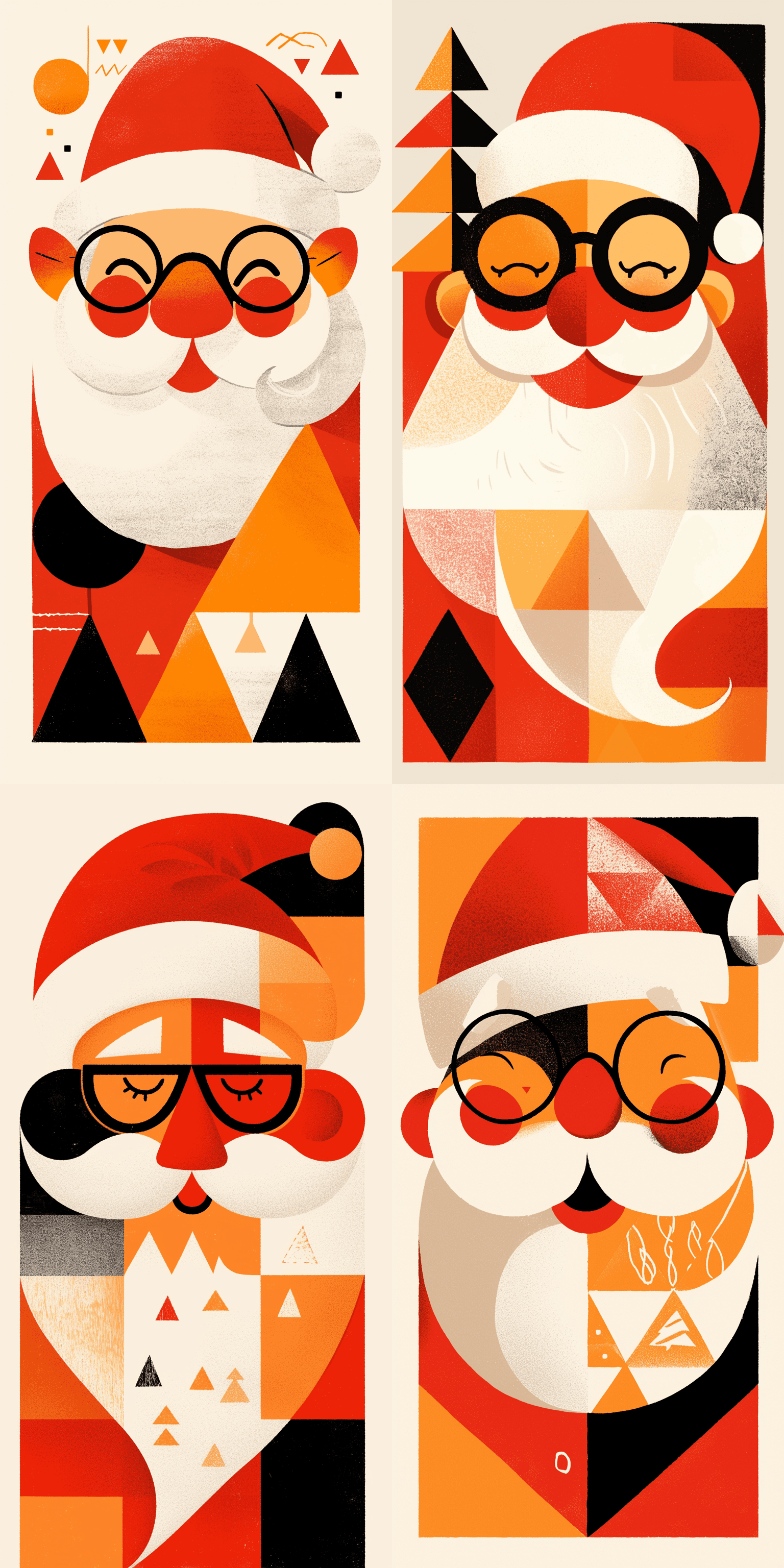 AI generated: a santa claus illustration composed of simple geometric shapes with no light and shadow, laughing, m...