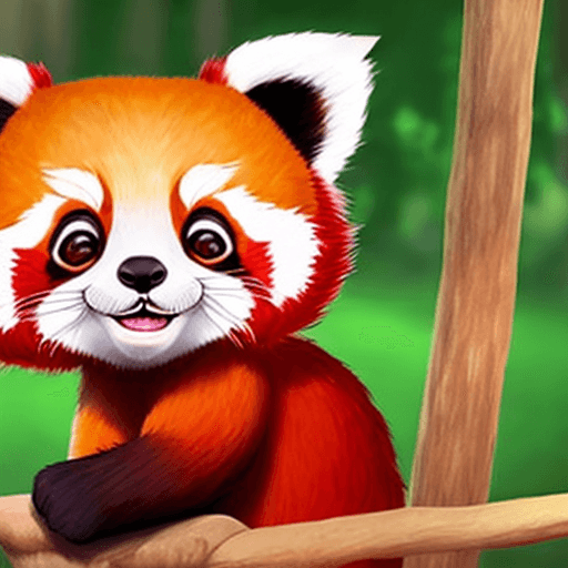 AI generated: red panda, cute appearance, docile character, big eyes, round ears, flat face, thick tail, vivid, fu...