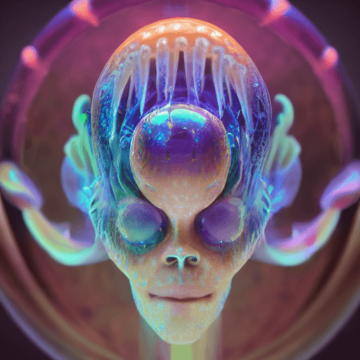 AI generated: Goddess close-up portrait ribcagel. jellyfish phoenix head, nautilus, orchid, skull, betta fish, bio...