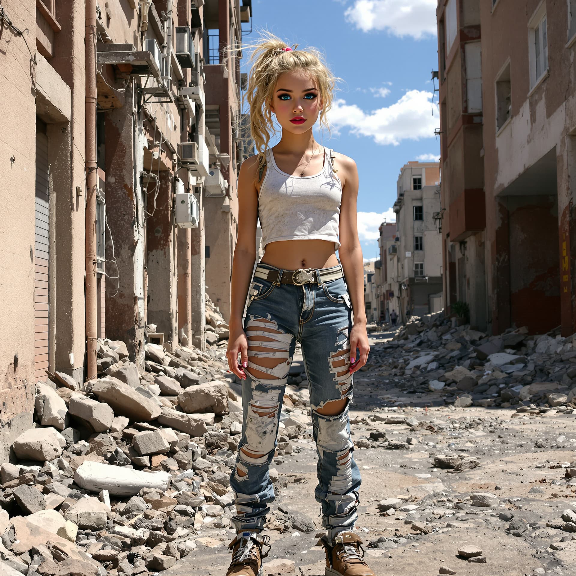 AI generated: A professional photograph captures an extraordinarily beautiful girl in the second grade of a post-a...
