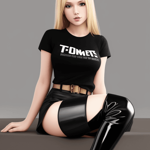 AI generated: A pretty blonde girl wearing black thigh boots and t shirt