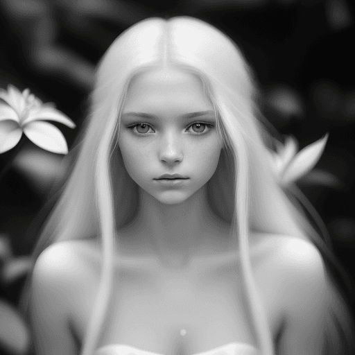 AI generated: a black and white photo of a woman with long hair, slavic woman, soft skin, 18 years old, sharp soft...