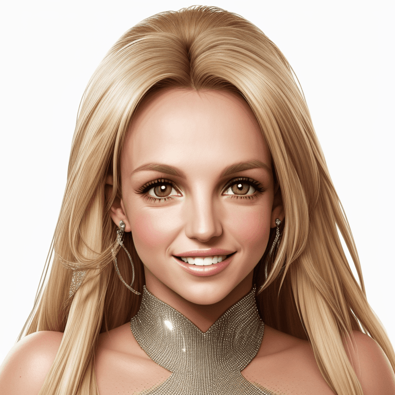 AI generated: BRITNEY SPEARS headshot, 4K texture, high quality, flat hair, hair down, straight hair, white backgr...