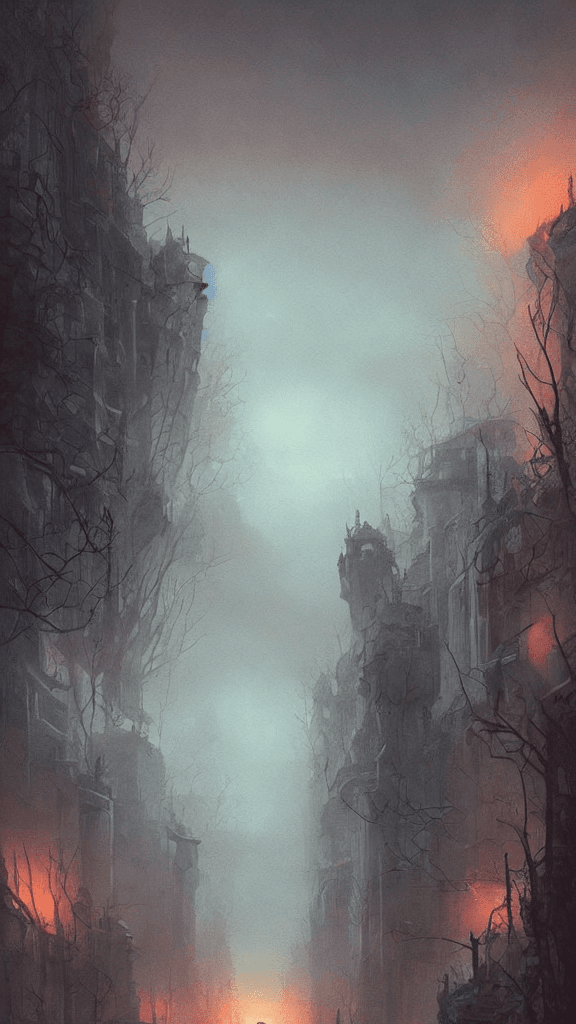 AI generated: unsettling frightening horror, digital art by greg rutkowski and thomas kinkade in a surreal portrai...