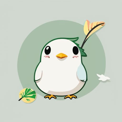 AI generated: a sticker with a cartoon seagull wearing a green tshirt, cute tropical bird, cutest sticker ever, tr...