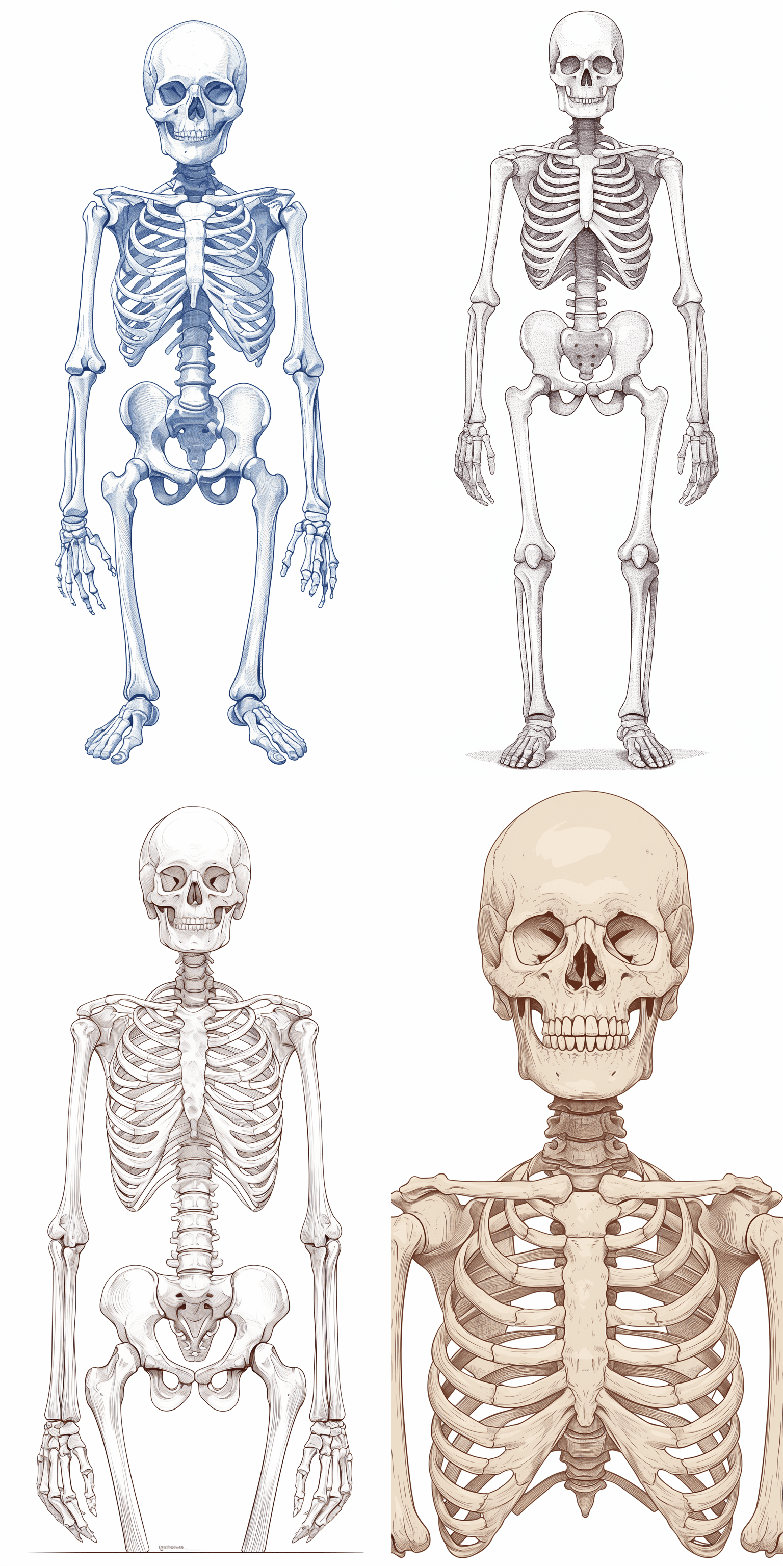 AI generated: human skeleton, line art, teaching image, white background --ar 1:2