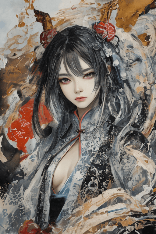 AI generated: sumi-e, traditional chinese ink art, charcoal sketch, watercolour, (in the style of Luis Royo:0.3, V...