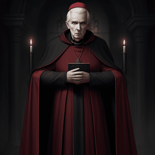 AI generated: archbishop, male, old, dark fantasy, dark atmosphere, religionist, epic fantasy, blessed, red clothe...