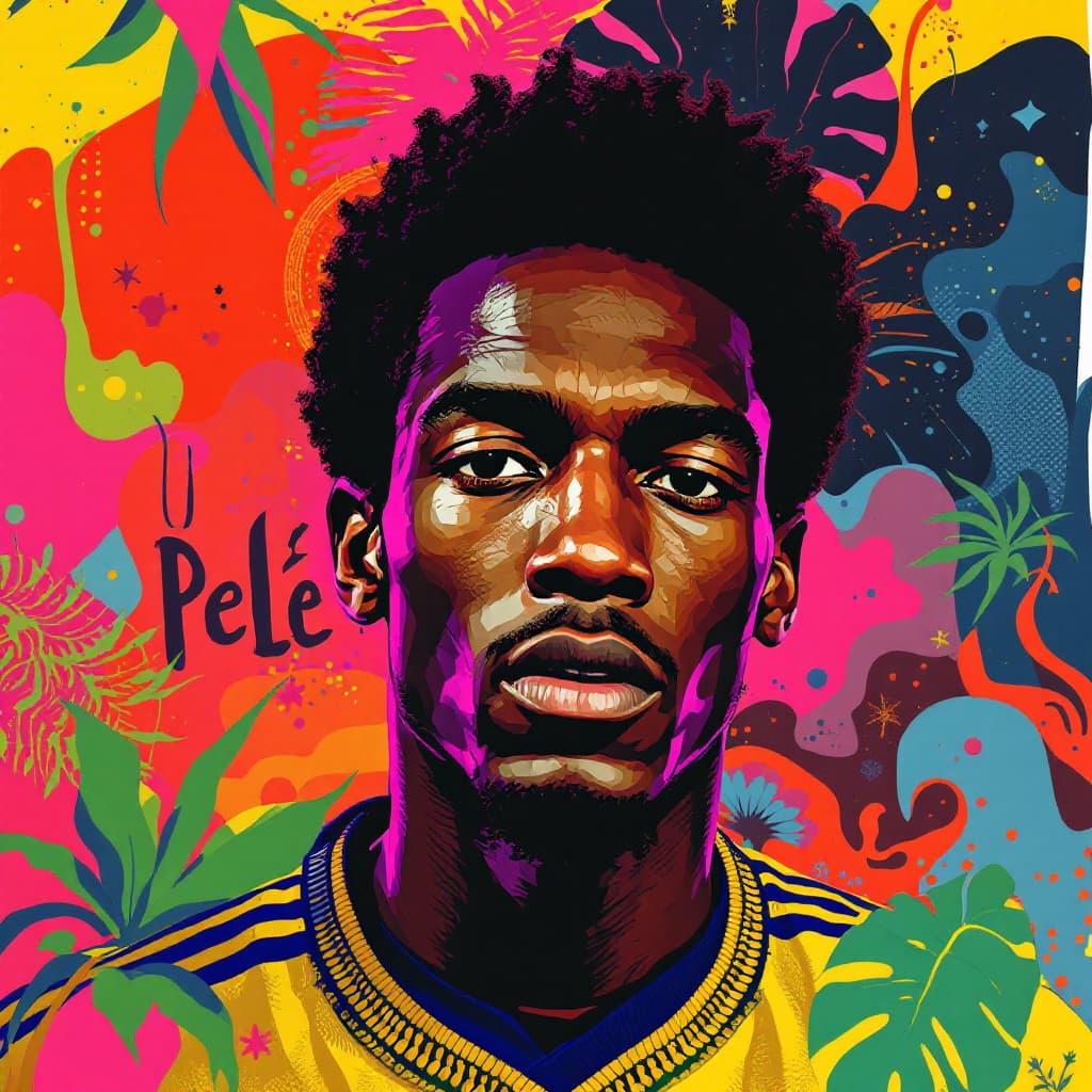 AI generated: create a portrait of  Pelé - O rei do futebol ith Brazilian Phonk Art is a creative fusion that blen...