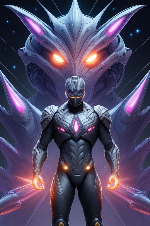 AI generated: Futuristic creature out of other dimention, galaxy background unreal, different dimension, alien, ai...