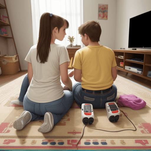 AI generated: High resolution ilustration with a dad and daughter playing video games on a super Nintendo console,...
