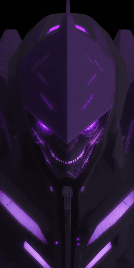 AI generated: anime spaceship, evil dark, violet lights, creative original innovative design, terrifying, best res...