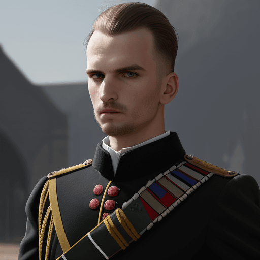 AI generated: museklöser großer mann, keine haare, langer schwarzer bart, soldat der zukunft, 8k