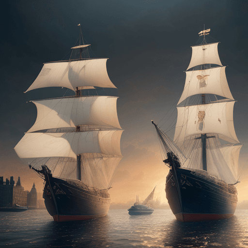 AI generated: Photo of a ultra realistic sailing ship, dramatic light, pale sunrise, cinematic cut little fluffy B...