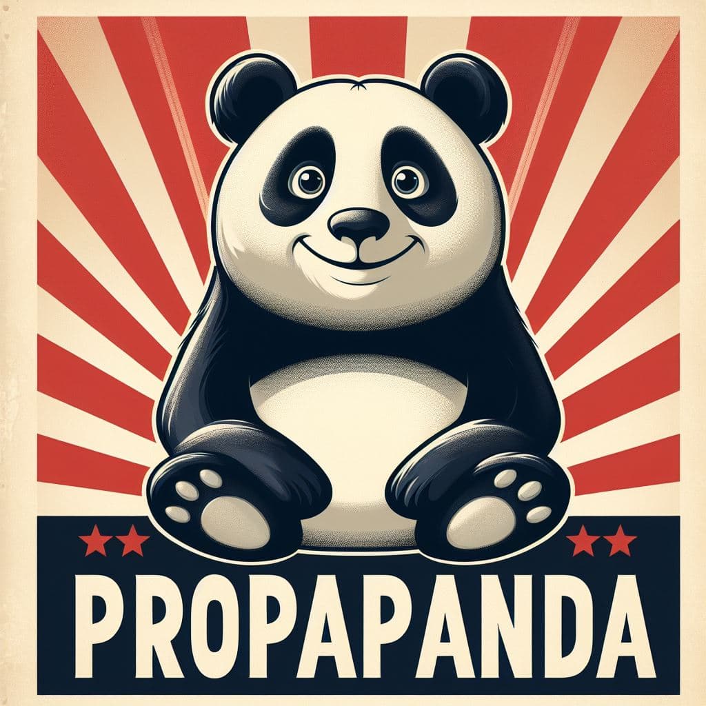 AI generated: In a playful, vintage-inspired design, create a humorous propaganda poster featuring a whimsical pan...