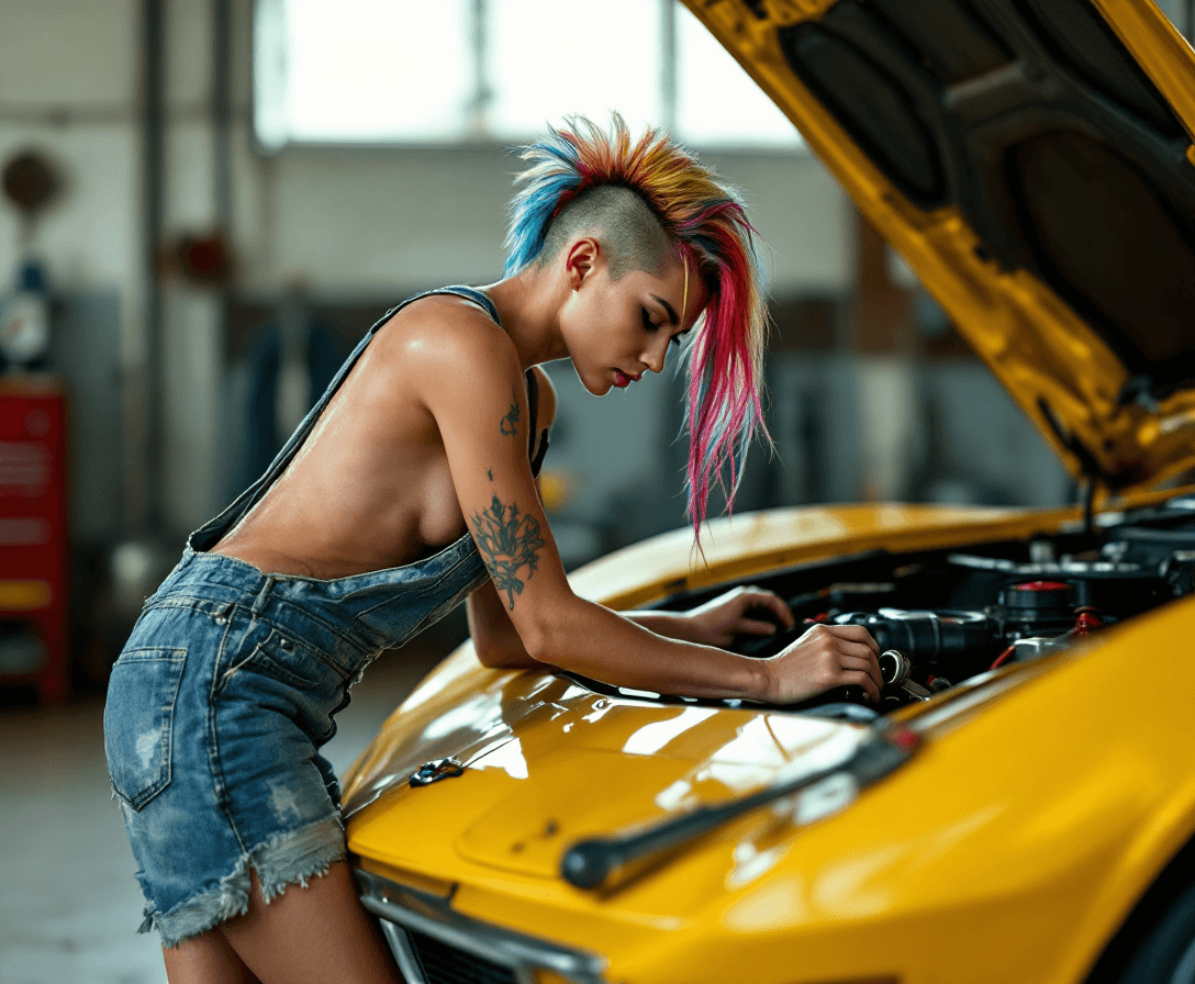 AI generated: A high detailed fashion photography image, ((full body)) photo of a beautiful, multi colored hair fe...