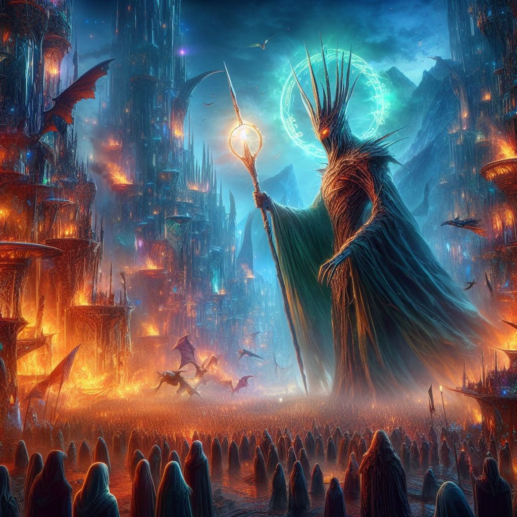 AI generated: fantasy world,scene with gandalf, Lord of rhe Rings universe,shiny,high detailed, photorealism, Magi...