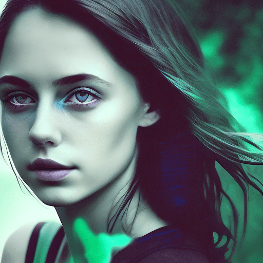 AI generated: a girl's portrait with green eyes, in the style of alessio albi, peter sculthorpe, dark teal and lig...