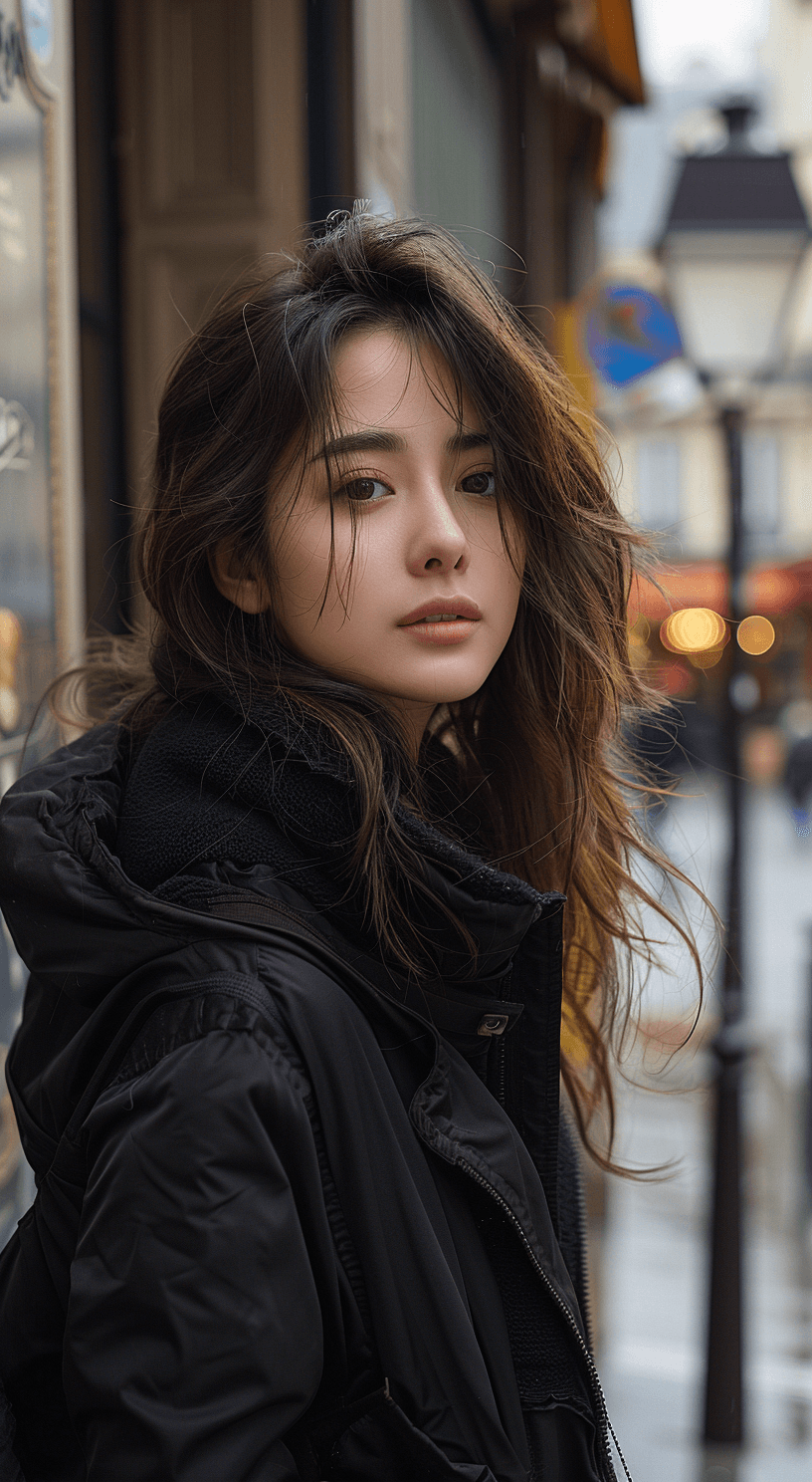 AI generated: ultra-realistic photo of a beautiful Chinese woman, shot on a Sony a7III, on the street in Paris, In...