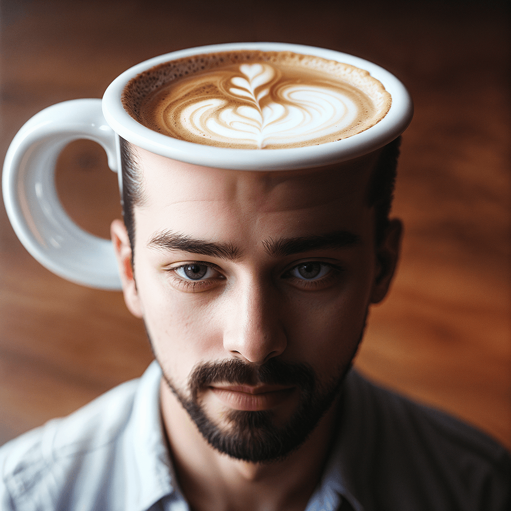 AI generated: photo of a man a top of his head as a coffee cup