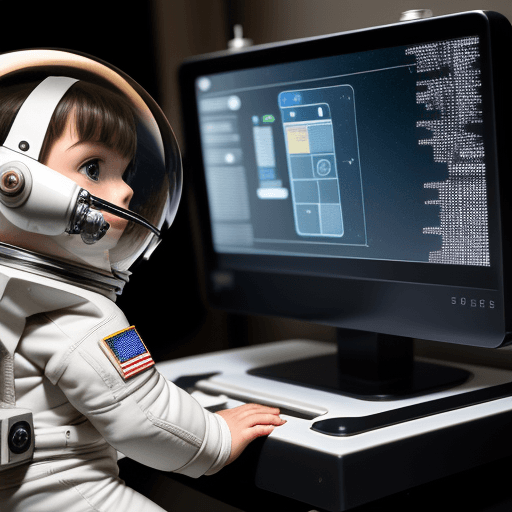 AI generated: a miniature astronaut trying to peek through few lines of computer code