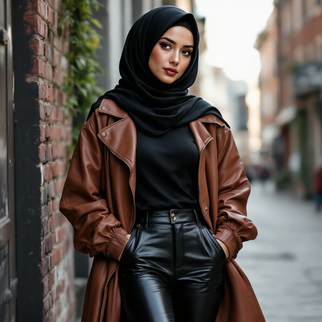 AI generated: Hijab milf big booty pants leather