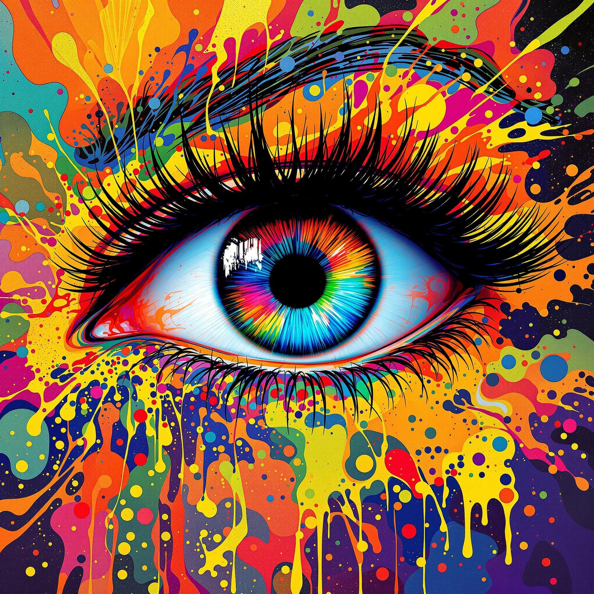 AI generated: A vibrant and colorful artistic representation of an eye. The eye is the central focus, with its iri...