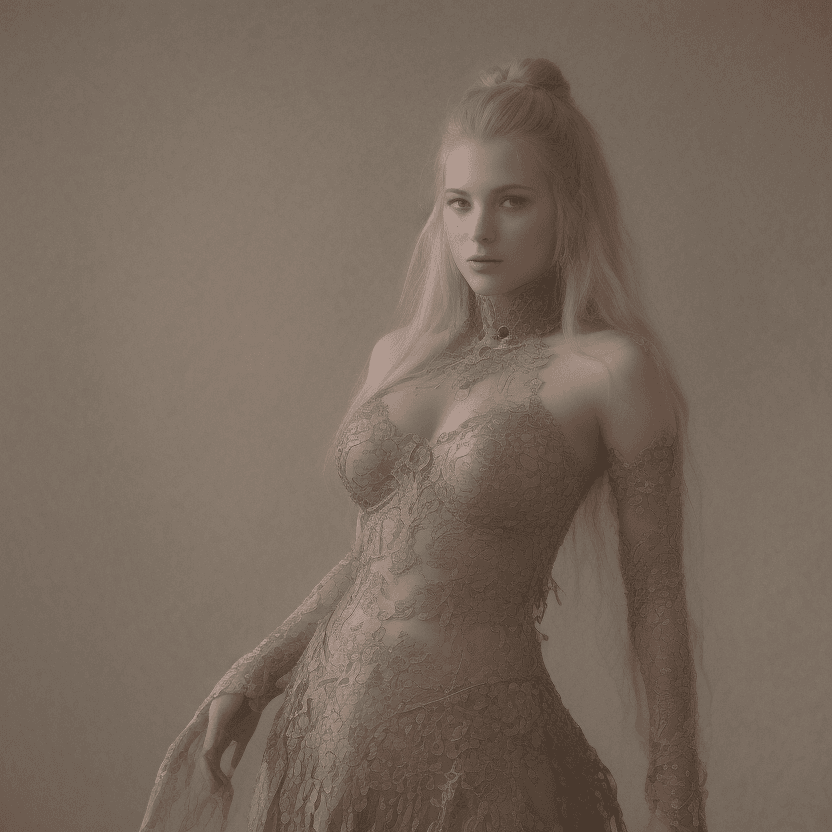 AI generated: A maiden  in a medieval castle as the backdrop. Extra long purple tresses, a taut body with chiseled...