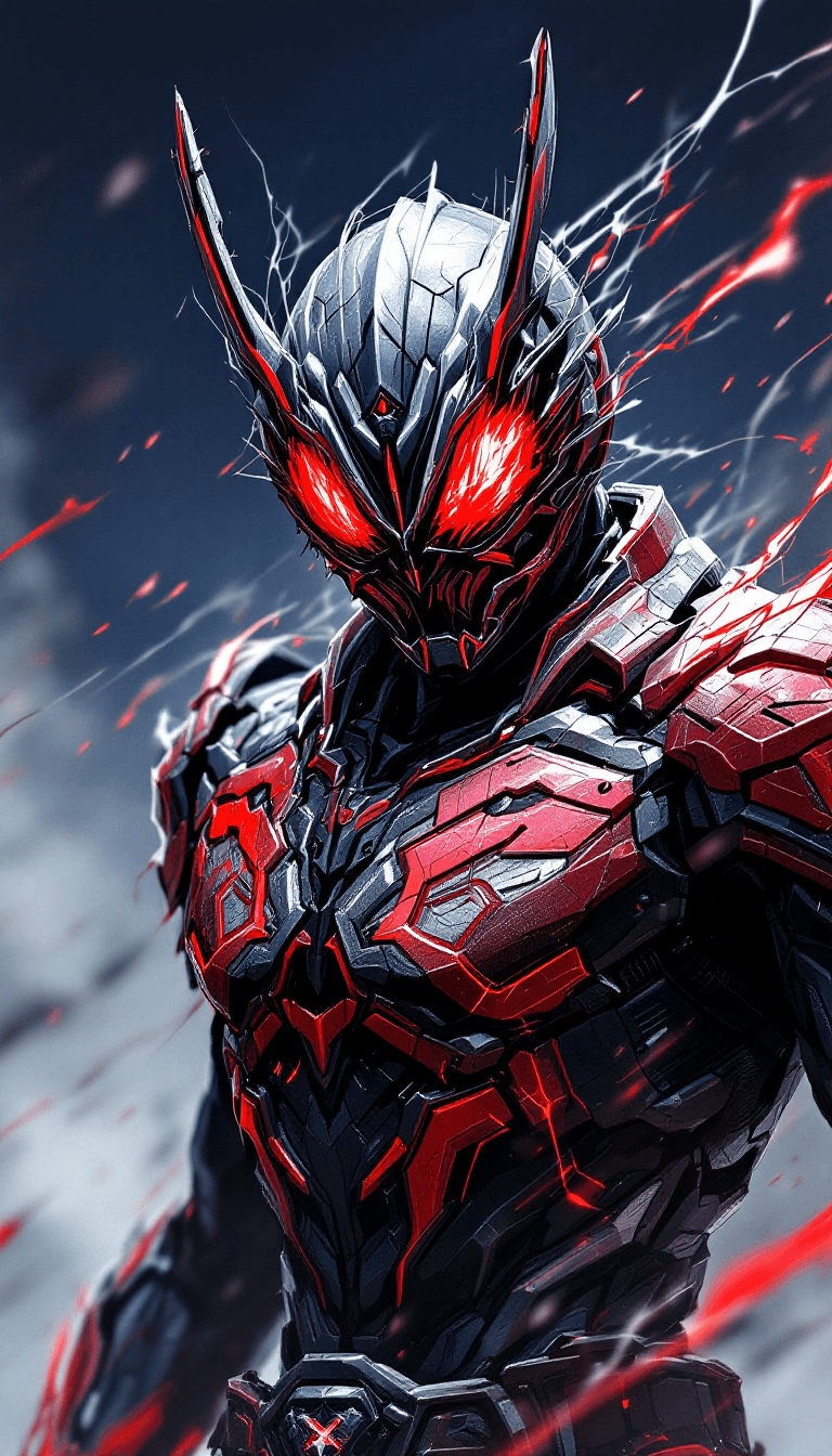 AI generated: kamen rider rx, scribble art, with  red eyes, full body, soft, powerfull, clear background
