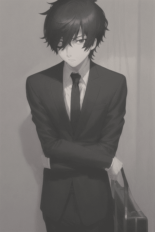 AI generated: (1man:1.2), solo, dynamic angle, black hair, black eyes, (dot pupils:1.2), very short hair, hair bet...