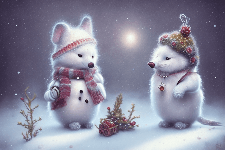 AI generated: On the left side of the image a Holly Hobbie icebeer dresssed in fur, facing the camera, wintertime,...