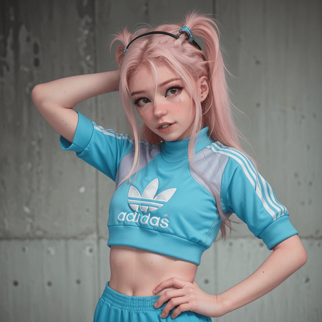 AI generated: by Jean Michel Basquiat,a cyborg girl, <lora:DI_belle_delphine_v1:1> BREAK Girl wearing Adidas sport...