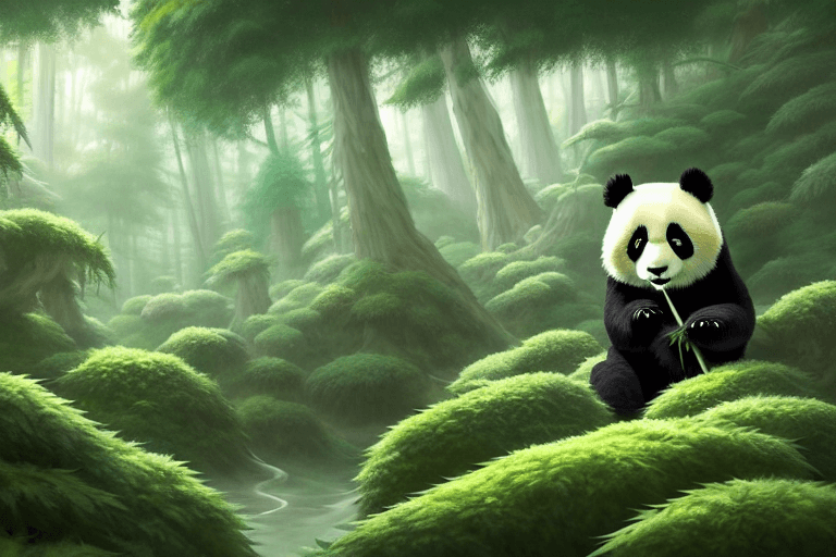 AI generated: luxurious forest of cannabis landscape with a cute panda, studio ghibli, fantasy, elegant, highly de...