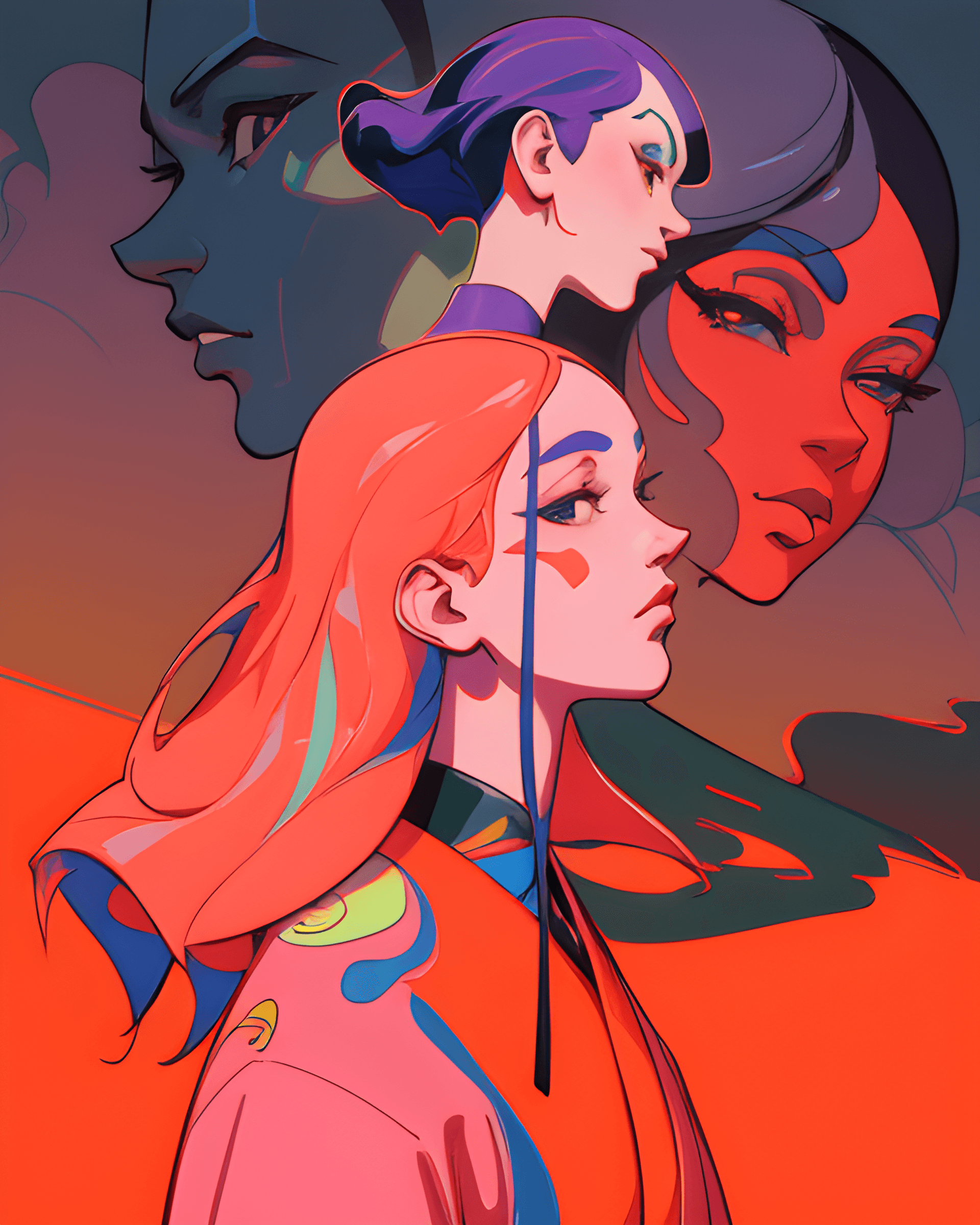 AI generated: a couple of people standing next to each other, digital art, inspired by James Jean, tumblr, neo-fau...