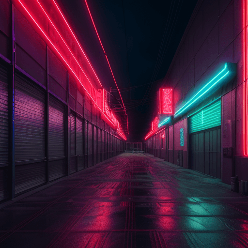 AI generated: cinematic, snap shooting, exterior night scene featuring an industrial building, structure filled wi...