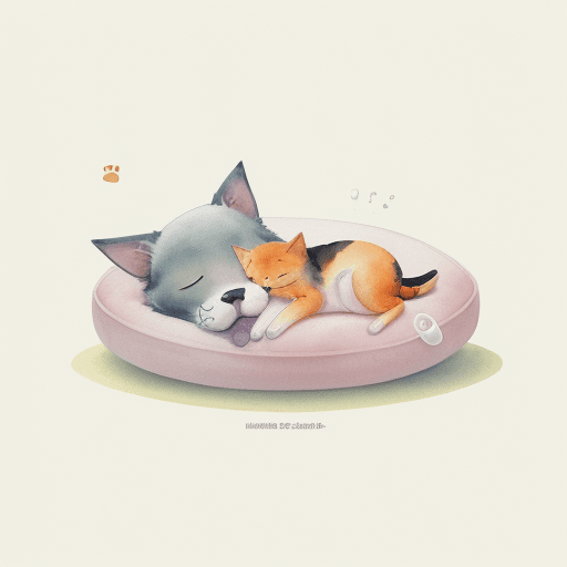 AI generated: UI playful illustration, adorable pets sleeping, relaxation, mindfulness watercolor, pastel color pa...