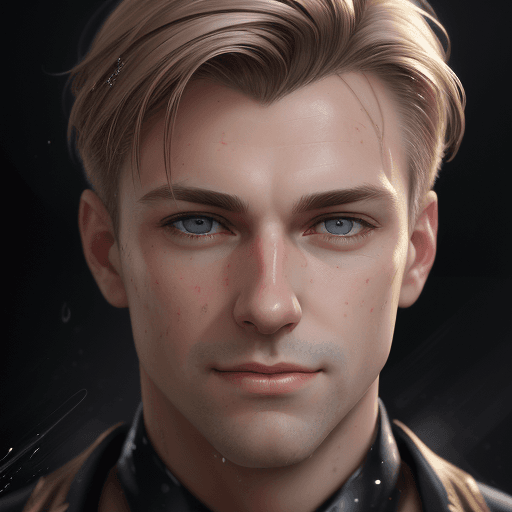 AI generated: A portrait of a man, close up, dark blonde hair, clean-shaven, facial details, with a slight smile, ...