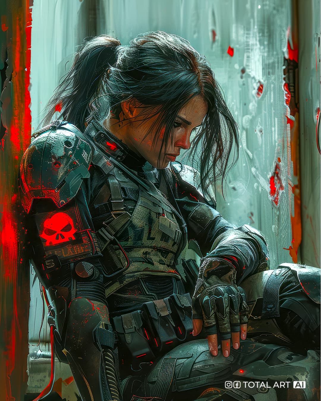 AI generated: Comic book cover, young beauty European female fully dressed supersoldier sitting in a cyberspace, w...