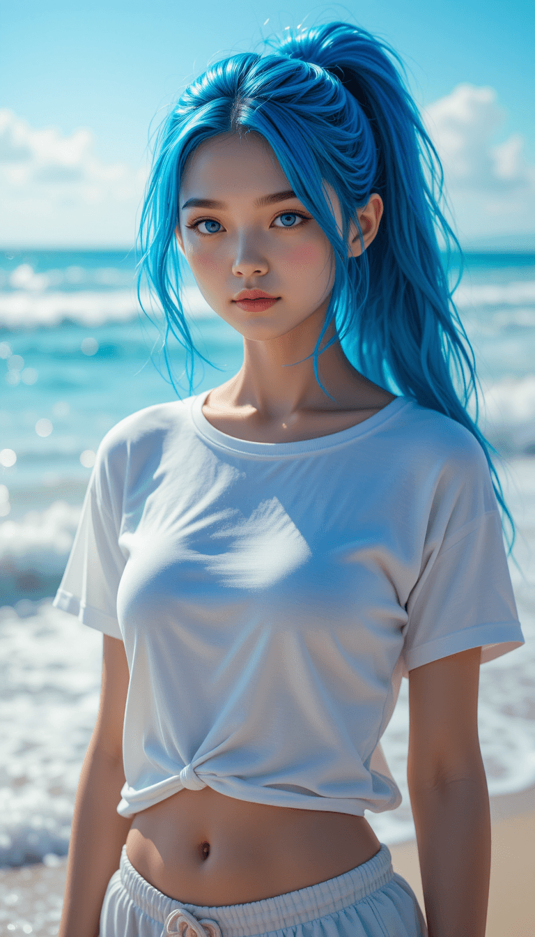 AI generated: A serene and radiant young girl stands tall, bathed in the warm glow of sunlight that filters throug...