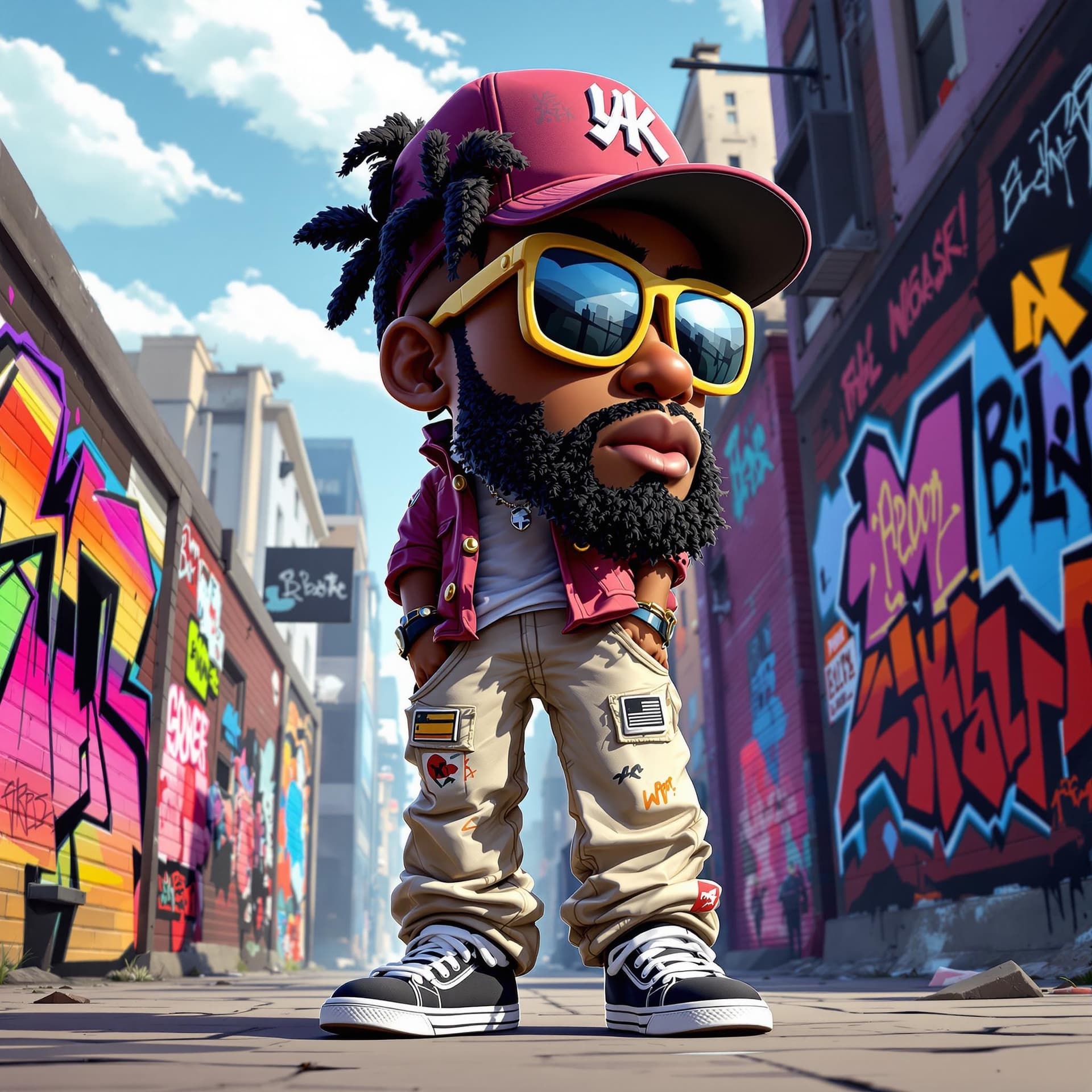 AI generated: 3d vector illustration of an african american hip hop graffiti character 
with urban fashion and gra...