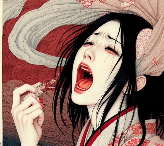 AI generated: Woman screaming, artwork by Takato Yamamoto, very detailed, realistic