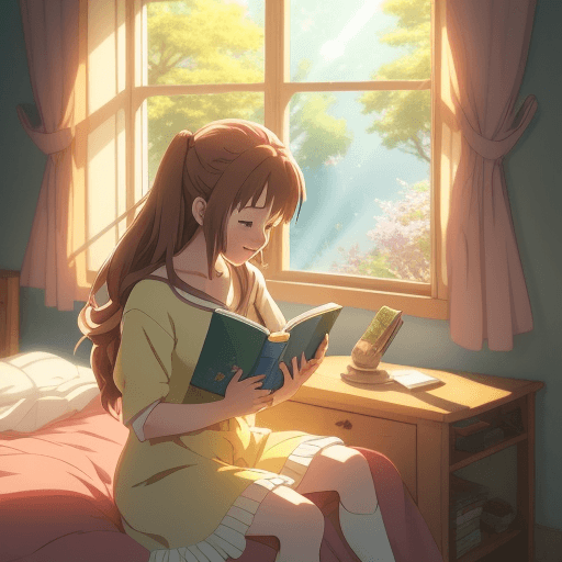 AI generated: "Experience the beauty of nature as an anime character Illustration The story , a cute girl reading ...